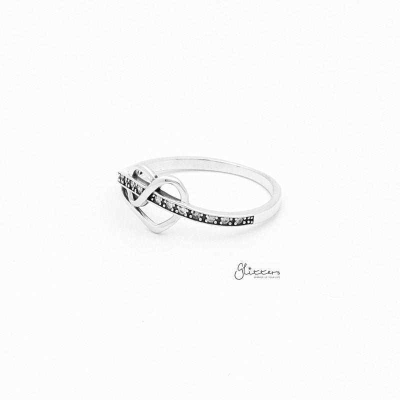 Sterling Silver Heart Ribbon Ring-Cubic Zirconia, Jewellery, Rings, Sterling Silver Rings, Women's Jewellery, Women's Rings-SSR0057-2_800-Glitters