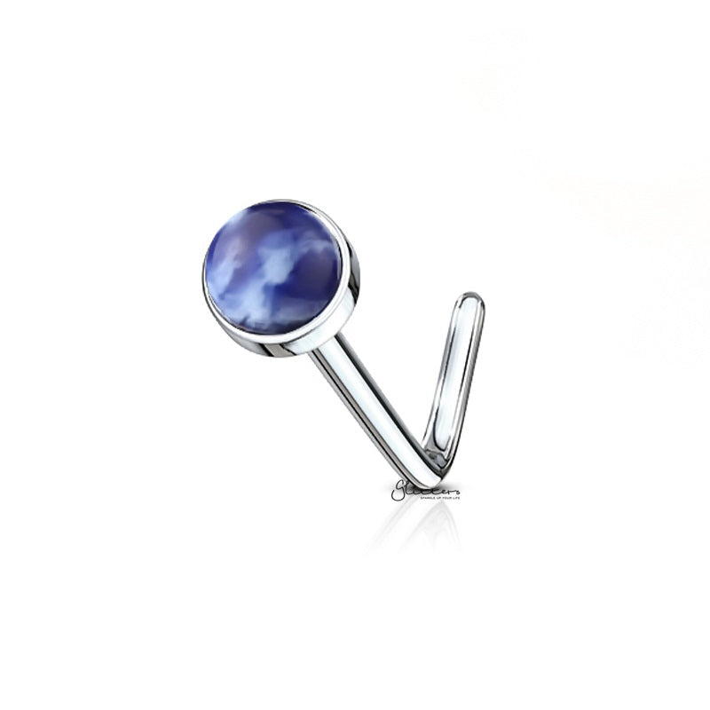 Sodalite Blue Stone Set L Bend Nose Stud Ring-Body Piercing Jewellery, L Bend, Nose Piercing Jewellery, Nose Studs-SemiPreciousStoneSetLBendNoseStudRing-Blue_1-Glitters