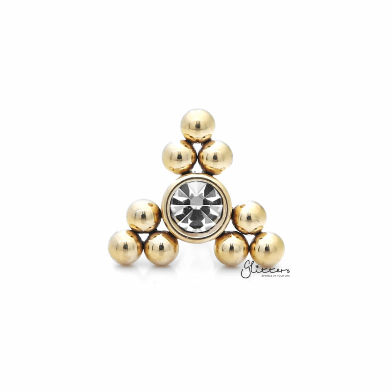 Clear Crystal Centre Ball Cluster Triangle Tragus Cartilage Barbell Stud - Gold-Body Piercing Jewellery, Cartilage, Crystal, Jewellery, Tragus, Women's Earrings, Women's Jewellery-TG0128-G-1_800-Glitters