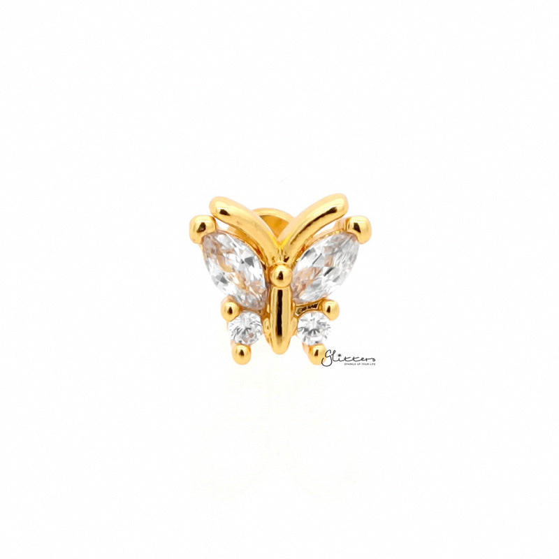 CZ Butterfly Top Flat Back Stud - Gold-Body Piercing Jewellery, Cartilage, Cubic Zirconia, Jewellery, Labret, Tragus, Women's Earrings, Women's Jewellery-TG0140-G1-Glitters