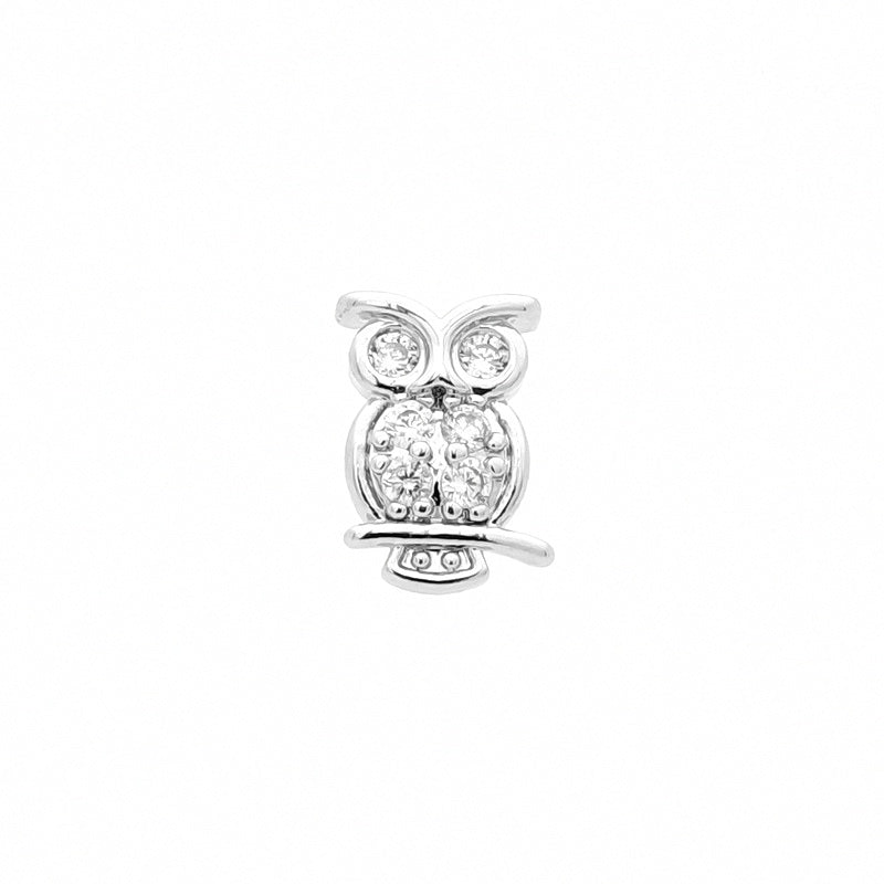 Owl Top Internally Threaded Flat Back Stud-Body Piercing Jewellery, Cartilage, Cubic Zirconia, Labret, Monroe, Tragus-TG0144-1-Glitters