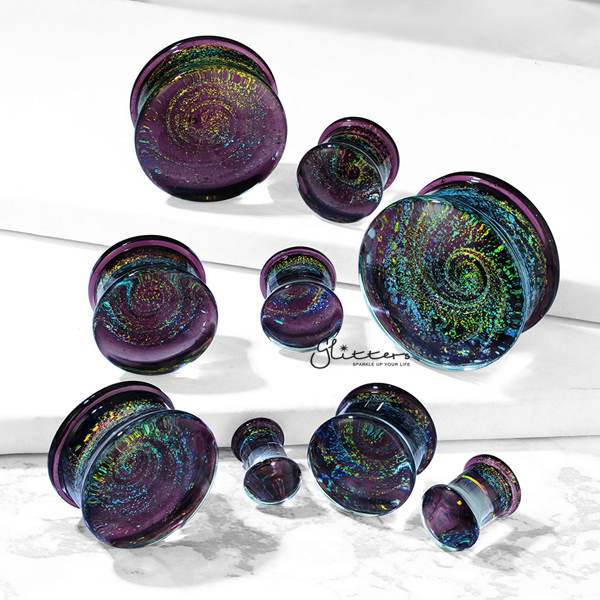 Galaxy Swirl Purple Double Flared Glass Tunnel Plugs-Body Piercing Jewellery, Plug, Tunnel-TL0048-ALL-Glitters