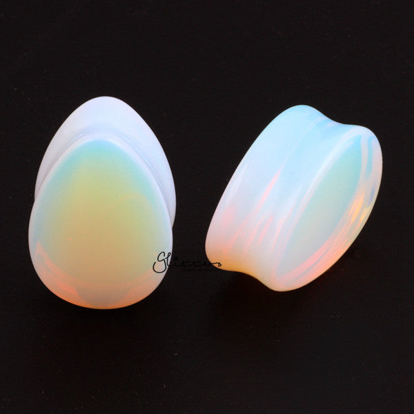 Tear Drop Semi Precious Opalite Stone Double Flared Saddle Plugs-Body Piercing Jewellery, Plug, Tunnel-TL0050-2-Glitters
