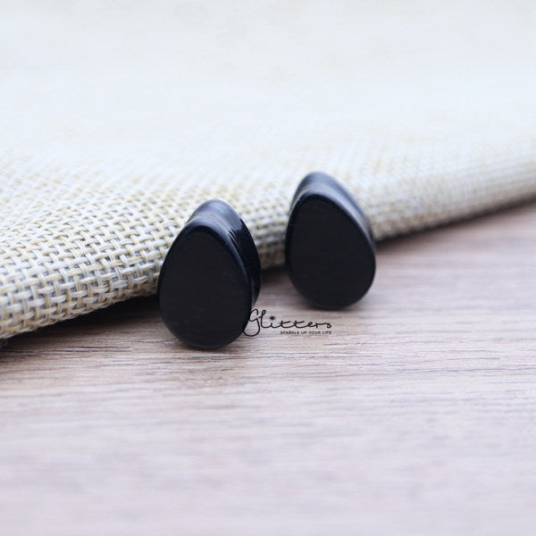 Tear Drop Semi Precious Black Agate Stone Double Flared Saddle Plugs-Body Piercing Jewellery, Plug, Tunnel-TL0051-01-Glitters