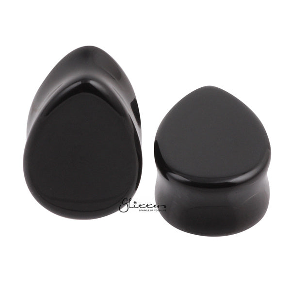 Tear Drop Semi Precious Black Agate Stone Double Flared Saddle Plugs-Body Piercing Jewellery, Plug, Tunnel-TL0051-02-Glitters