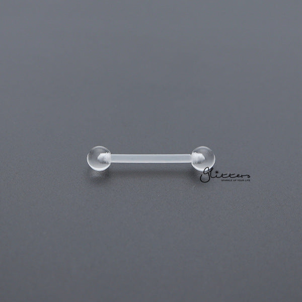 14 Gauge Invisible Clear Tongue/Nipple Barbell Retainers-Bio Flex, Body Piercing Jewellery, Invisible, Nipple Barbell, Retainer, Tongue Bar-TR0004_01-Glitters