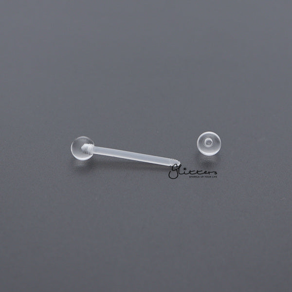 14 Gauge Invisible Clear Tongue/Nipple Barbell Retainers-Bio Flex, Body Piercing Jewellery, Invisible, Nipple Barbell, Retainer, Tongue Bar-TR0004_02-Glitters