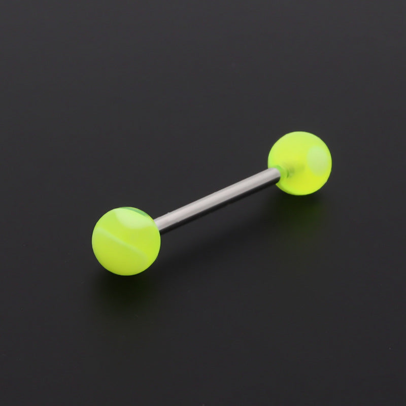 Green Marble Acrylic Ball with Surgical Steel Tongue Barbell-Body Piercing Jewellery, Tongue Bar-TR0012-G1-Glitters