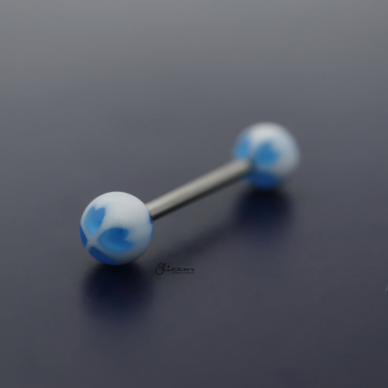 Four Hearts Acrylic Balls Tongue Barbell - Blue-Body Piercing Jewellery, Tongue Bar-TR0036-B-800-Glitters