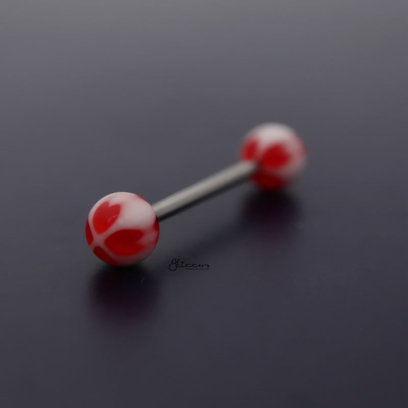 Four Hearts Acrylic Balls Tongue Barbell - Red-Body Piercing Jewellery, Tongue Bar-TR0036-R_800-Glitters
