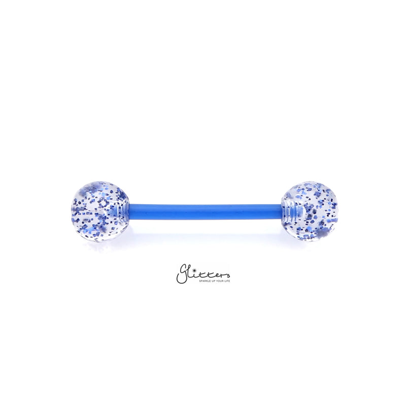 Glitters Acrylic Balls Flexible PTFE Tongue Barbell - Blue-Body Piercing Jewellery, Retainer, Tongue Bar-TR0037-B-1_800-Glitters