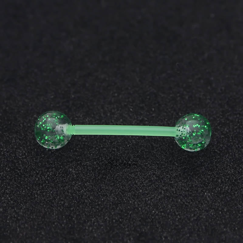 Glitters Acrylic Balls Flexible PTFE Tongue Barbell - Green-Body Piercing Jewellery, Retainer, Tongue Bar-TR0037-G-2_800-Glitters