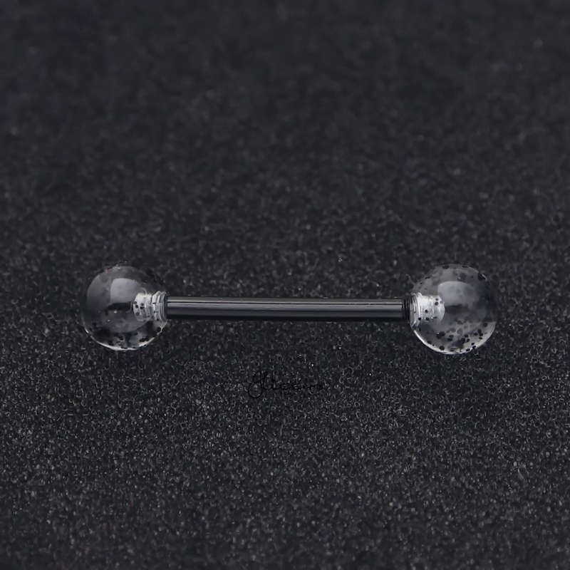 Glitters Acrylic Balls Flexible PTFE Tongue Barbell - Black-Body Piercing Jewellery, Retainer, Tongue Bar-TR0037-K-2_800-Glitters