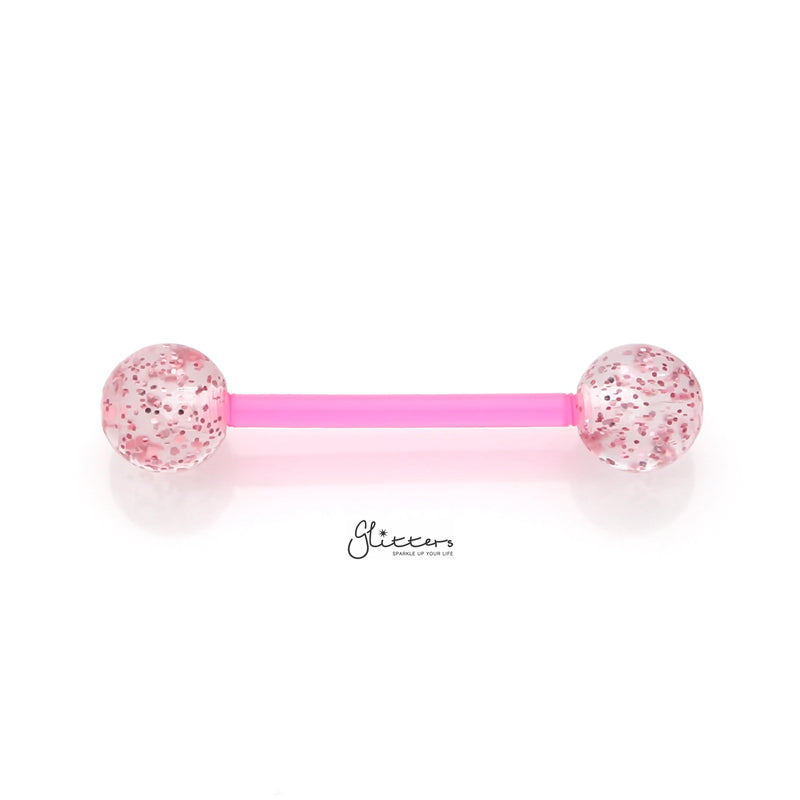 Glitters Acrylic Balls Flexible PTFE Tongue Barbell - Pink-Body Piercing Jewellery, Retainer, Tongue Bar-TR0037-P-1_800-Glitters