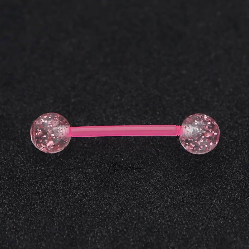 Glitters Acrylic Balls Flexible PTFE Tongue Barbell - Pink-Body Piercing Jewellery, Retainer, Tongue Bar-TR0037-P-2_800-Glitters