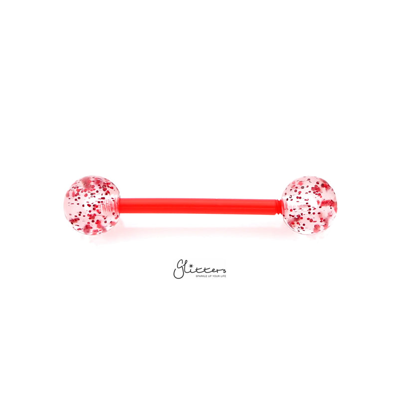 Glitters Acrylic Balls Flexible PTFE Tongue Barbell - Red-Body Piercing Jewellery, Retainer, Tongue Bar-TR0037-R-1_800-Glitters