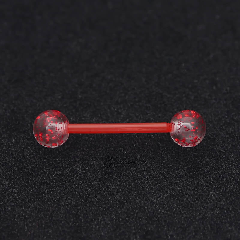 Glitters Acrylic Balls Flexible PTFE Tongue Barbell - Red-Body Piercing Jewellery, Retainer, Tongue Bar-TR0037-R-2_800-Glitters