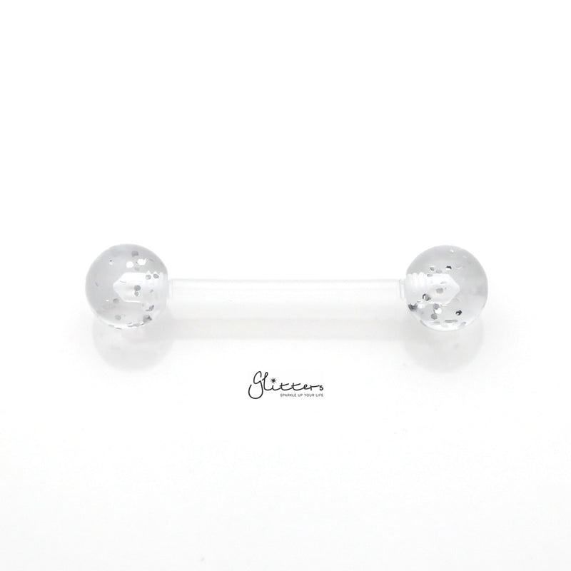 Glitters Acrylic Balls Flexible PTFE Tongue Barbell - White-Body Piercing Jewellery, Retainer, Tongue Bar-TR0037-WT-1_800-Glitters
