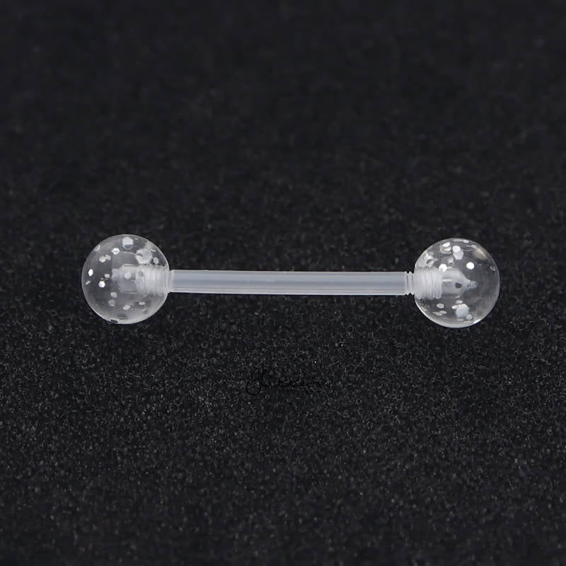 Glitters Acrylic Balls Flexible PTFE Tongue Barbell - White-Body Piercing Jewellery, Retainer, Tongue Bar-TR0037-WT-2_800-Glitters