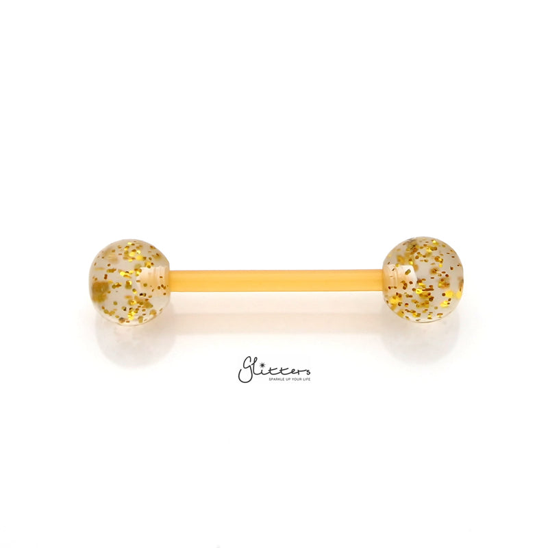 Glitters Acrylic Balls Flexible PTFE Tongue Barbell - Yellow-Body Piercing Jewellery, Retainer, Tongue Bar-TR0037-Y-1_800-Glitters