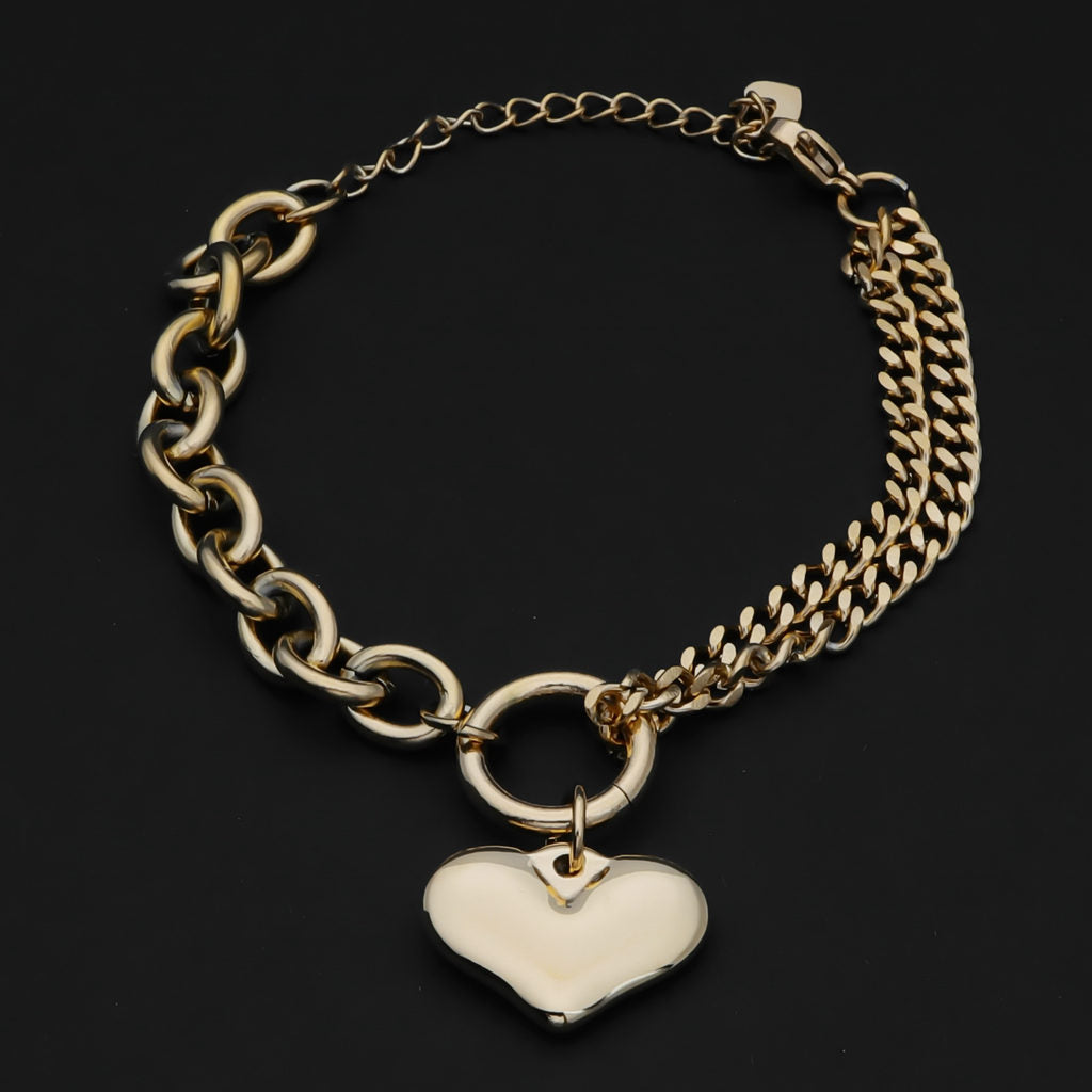 Stainless Steel Women's Bracelet with Dangle Heart Charm - Gold-Bracelets, Jewellery, New, Stainless Steel, Stainless Steel Bracelet, Women's Bracelet, Women's Jewellery-WB0003-G2_1-Glitters