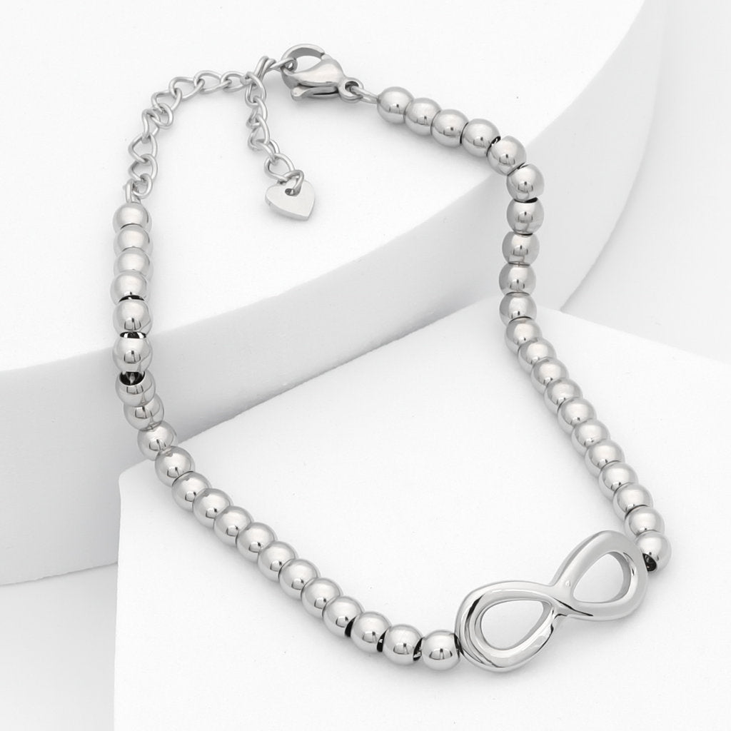 Stainless Steel Beads Women's Bracelet with Infinity Charm - Silver-Bracelets, Jewellery, New, Stainless Steel, Stainless Steel Bracelet, Women's Bracelet, Women's Jewellery-WB0009-S2_1-Glitters