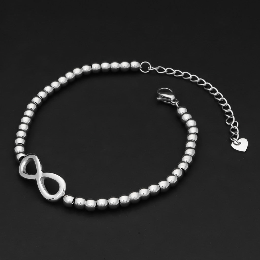 Stainless Steel Beads Women's Bracelet with Infinity Charm - Silver-Bracelets, Jewellery, New, Stainless Steel, Stainless Steel Bracelet, Women's Bracelet, Women's Jewellery-WB0009-S3_1-Glitters