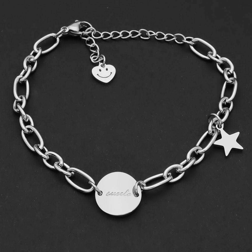 Stainless Steel Women's Bracelet with Charms - Silver-Bracelets, Jewellery, New, Stainless Steel, Stainless Steel Bracelet, Women's Bracelet, Women's Jewellery-WB0010-S2_1-Glitters