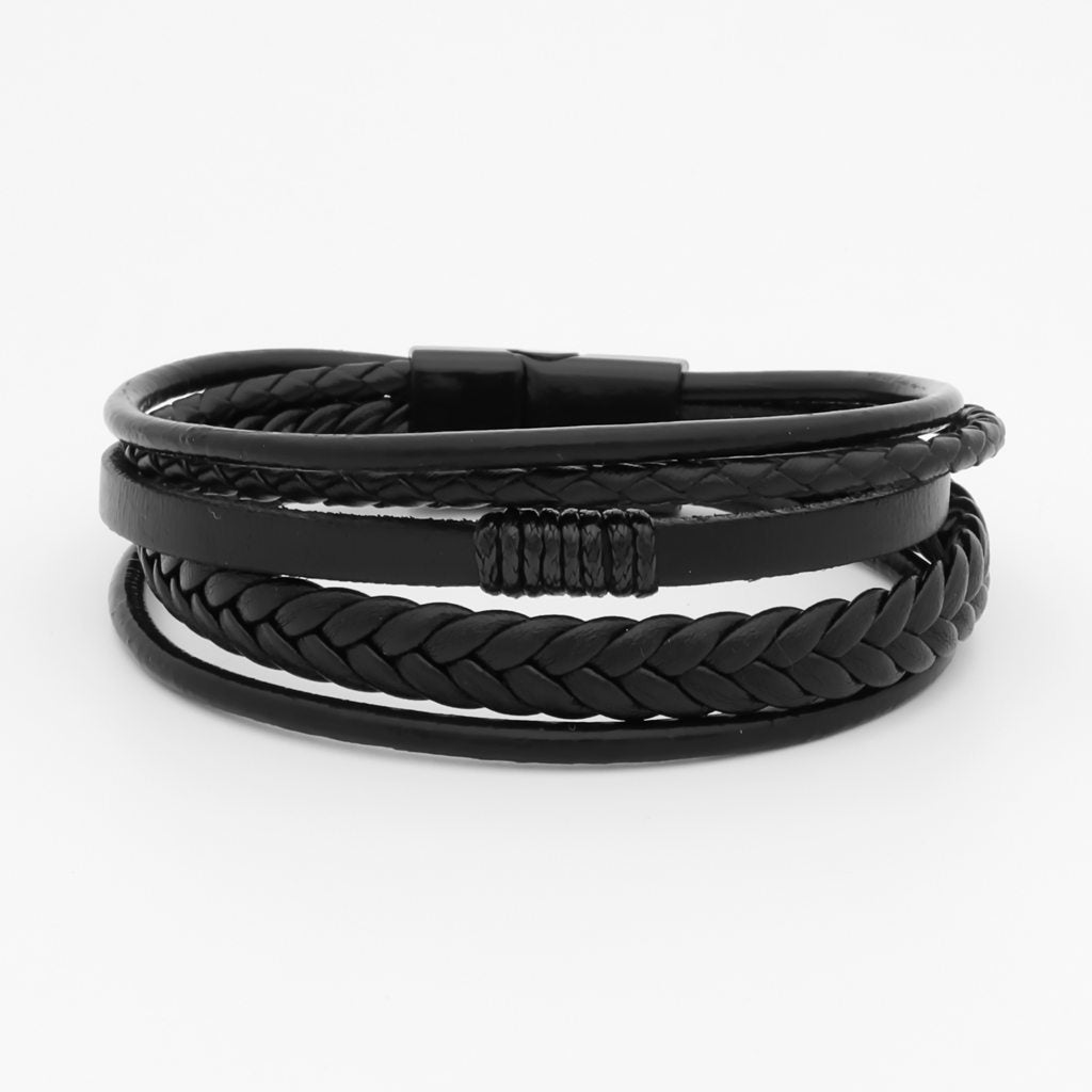 Multilayer Braided Black Leather Bracelet With Magnetic Clasp-Bracelets, Jewellery, leather bracelet, Men's Bracelet, Men's Jewellery-bcl0217-1_1-Glitters