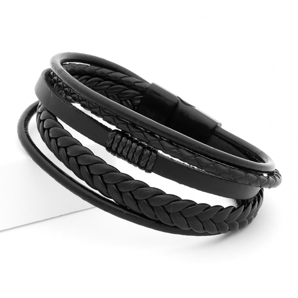 Multilayer Braided Black Leather Bracelet With Magnetic Clasp-Bracelets, Jewellery, leather bracelet, Men's Bracelet, Men's Jewellery-bcl0217-2_1-Glitters