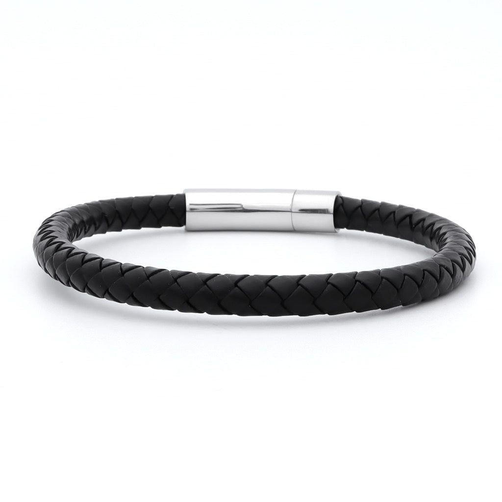 Black Braided One Line Leather Bracelet-Bracelets, Jewellery, leather bracelet, Men's Bracelet, Men's Jewellery, Women's Bracelet, Women's Jewellery-bcl0224-1_1-Glitters