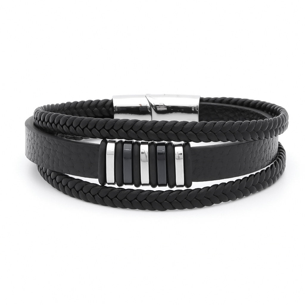 Multilayer Leather Bracelet with Magnetic Clasp-Bracelets, Jewellery, leather bracelet, Men's Bracelet, Men's Jewellery, Stainless Steel-bcl0229-1_1-Glitters
