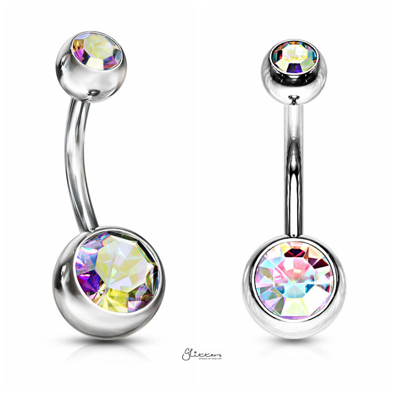 14GA 316L Surgical Steel Double Gem Belly Button Navel Ring - 8mm | 10mm-Belly Ring, Best Sellers, Body Piercing Jewellery-bj0003-AB_716667c4-4302-4574-b729-100e1c0e186c-Glitters