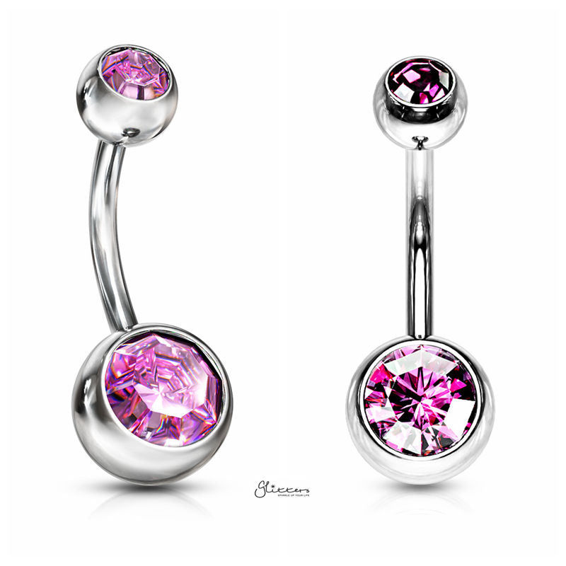 14GA 316L Surgical Steel Double Gem Belly Button Navel Ring - 8mm | 10mm-Belly Ring, Best Sellers, Body Piercing Jewellery-bj0003-P-Glitters