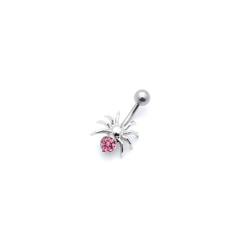 14 Gauge Surgical Steel Spider Belly Button Ring - Pink-Belly Ring, Body Piercing Jewellery-bj0010-pink1-Glitters