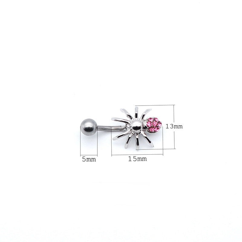 14 Gauge Surgical Steel Spider Belly Button Ring - Pink-Belly Ring, Body Piercing Jewellery-bj0010-pink2-Glitters