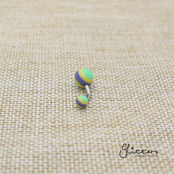 14 Gauge Acrylic Multi Color Strips Balls Belly Button Ring - Green-Belly Ring, Body Piercing Jewellery, Sale-bj0062-strip45-Glitters
