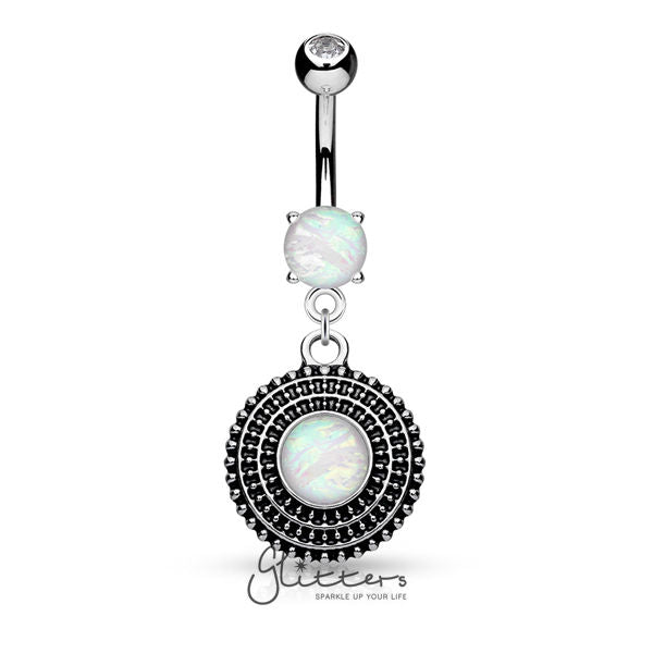 Opal Glitter Center Tribal shield Dangle Belly Button Ring-Belly Ring, Body Piercing Jewellery-bj0279-Glitters