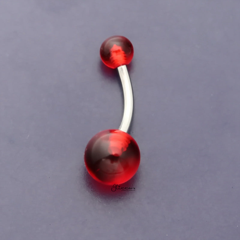 Acrylic Balls Belly Button Navel Ring - Red-Belly Ring, Body Piercing Jewellery-bj0331-r-Glitters