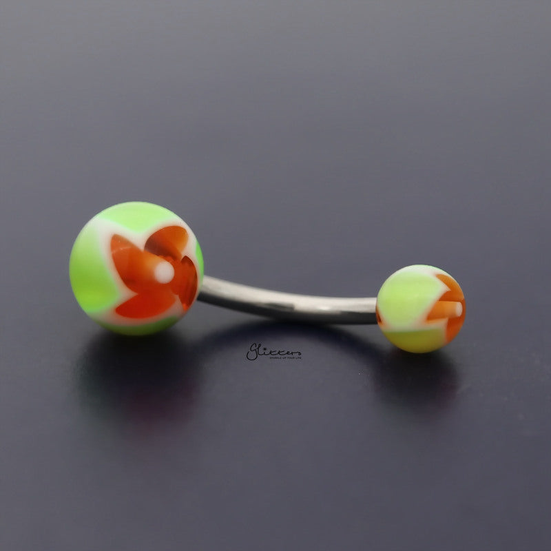Acrylic Twister Flower Balls Belly Button Navel Ring - Yellow-Belly Ring, Body Piercing Jewellery-bj0332-y-Glitters