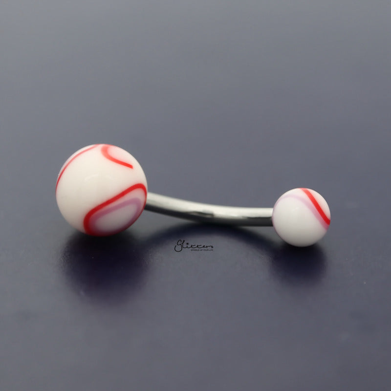 Acrylic Marble Balls Belly Button Navel Ring - Red/Purple-Belly Ring, Body Piercing Jewellery-bj0334-RP-Glitters