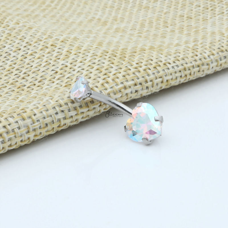 Heart Shape C.Z Belly Button Ring - Aurora Borealis-Belly Ring, Body Piercing Jewellery, Cubic Zirconia-bj0348-ab_2__800-Glitters