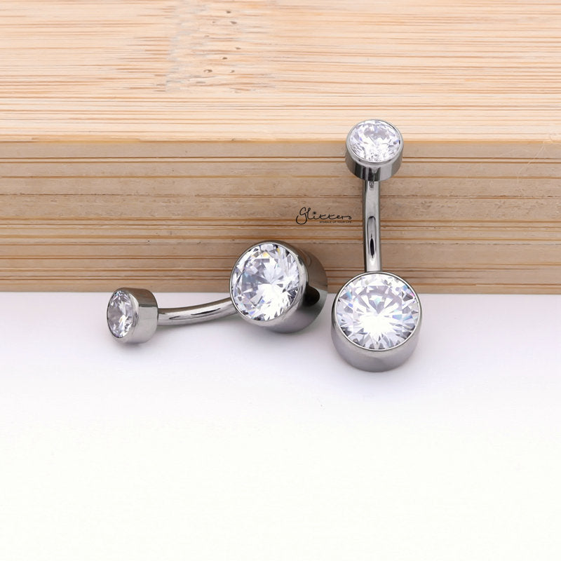 Titanium Double CZ Belly Button Ring-Belly Ring, Body Piercing Jewellery, Cubic Zirconia, G23 Titanium-bj0354-2_800-Glitters