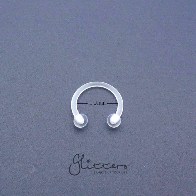 16 Gauge Clear Horseshoe Retainer with Clear Balls-Bio Flex, Body Piercing Jewellery, Cpative ring, Horseshoe, Invisible, Retainer, Septum Ring-cp0015-1_New-Glitters