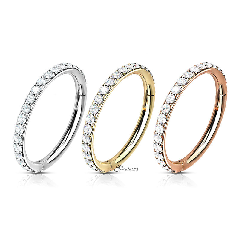 High Quality Precision CZ Paved Hinged Segment Hoop Rings - Silver | Gold | Rose Gold-Best Sellers, Body Piercing Jewellery, Cartilage, Cubic Zirconia, Nose, Septum Ring, Women's Earrings-cp0018-all_1-Glitters