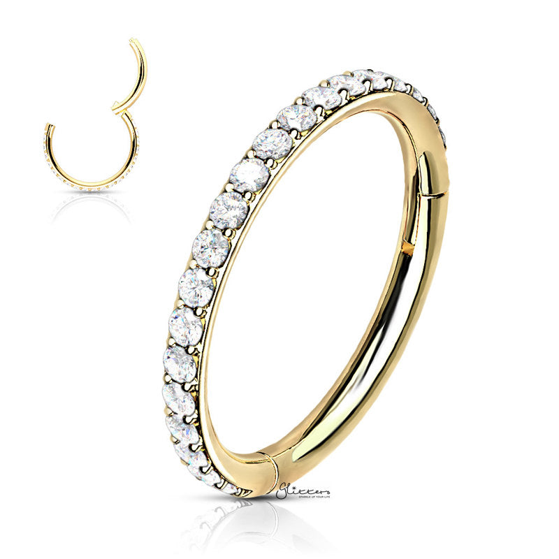 High Quality Precision CZ Paved Hinged Segment Hoop Rings - Silver | Gold | Rose Gold-Best Sellers, Body Piercing Jewellery, Cartilage, Cubic Zirconia, Nose, Septum Ring, Women's Earrings-cp0018-g2-Glitters