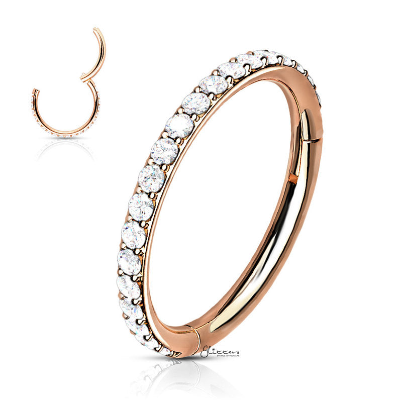 High Quality Precision CZ Paved Hinged Segment Hoop Rings - Silver | Gold | Rose Gold-Best Sellers, Body Piercing Jewellery, Cartilage, Cubic Zirconia, Nose, Septum Ring, Women's Earrings-cp0018-rg2-Glitters
