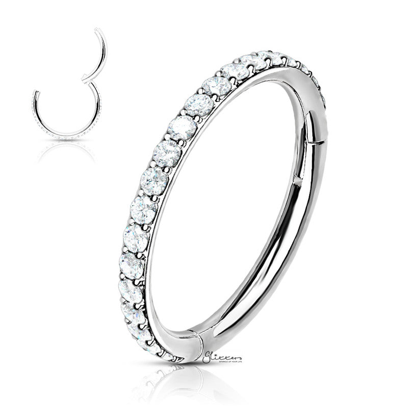 High Quality Precision CZ Paved Hinged Segment Hoop Rings - Silver | Gold | Rose Gold-Best Sellers, Body Piercing Jewellery, Cartilage, Cubic Zirconia, Nose, Septum Ring, Women's Earrings-cp0018-s2-Glitters