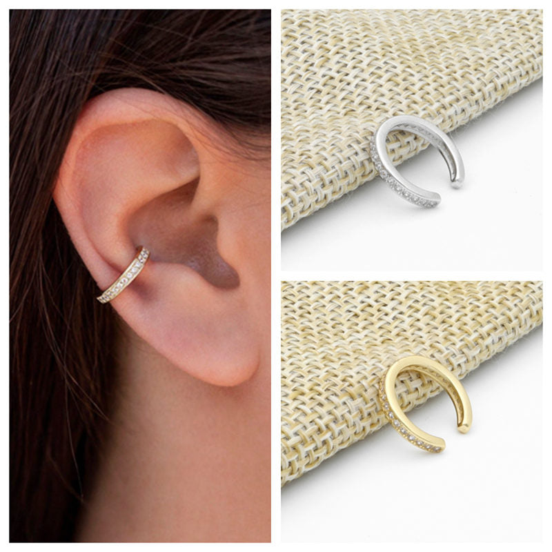 Minimalist CZ Non Pierced Conch Ear Cuff - Silver-Body Piercing Jewellery, Conch Earrings, Cubic Zirconia, Ear Cuffs, earrings, Jewellery, Non-Pierced, Women's Earrings, Women's Jewellery-ec0108-m-Glitters