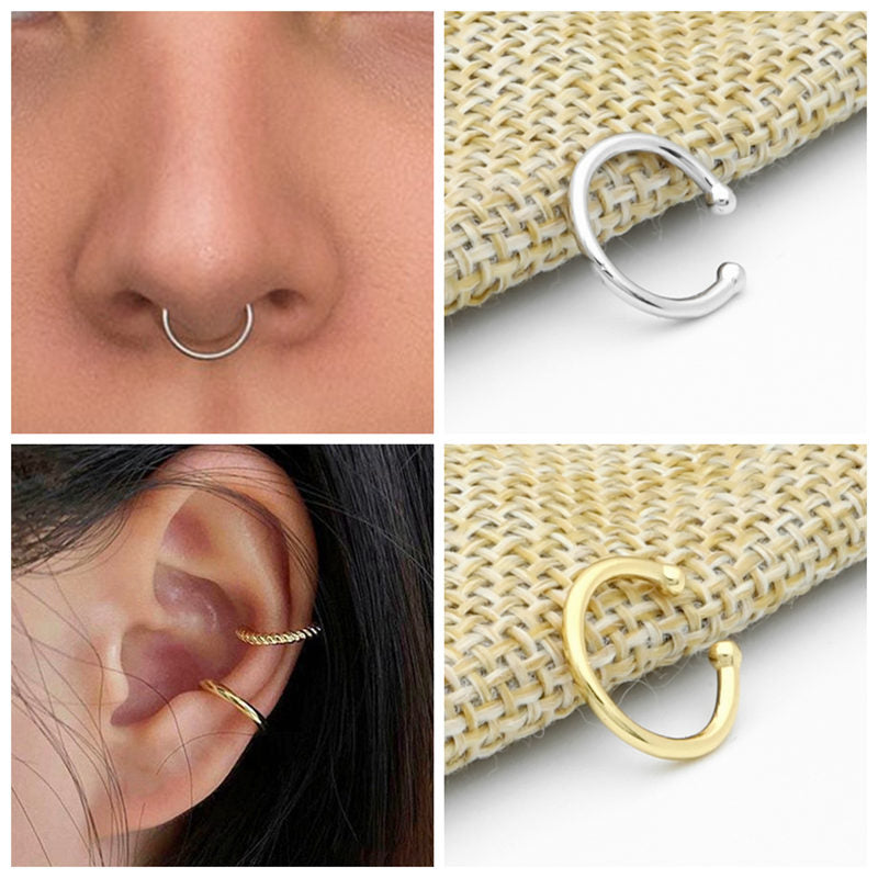 Non Pierced Sterling Silver Conch Ear Cuff - Silver-Body Piercing Jewellery, Conch Earrings, Ear Cuffs, earrings, Jewellery, Non-Pierced, Septum Ring, Women's Earrings, Women's Jewellery-ec0109-m-Glitters